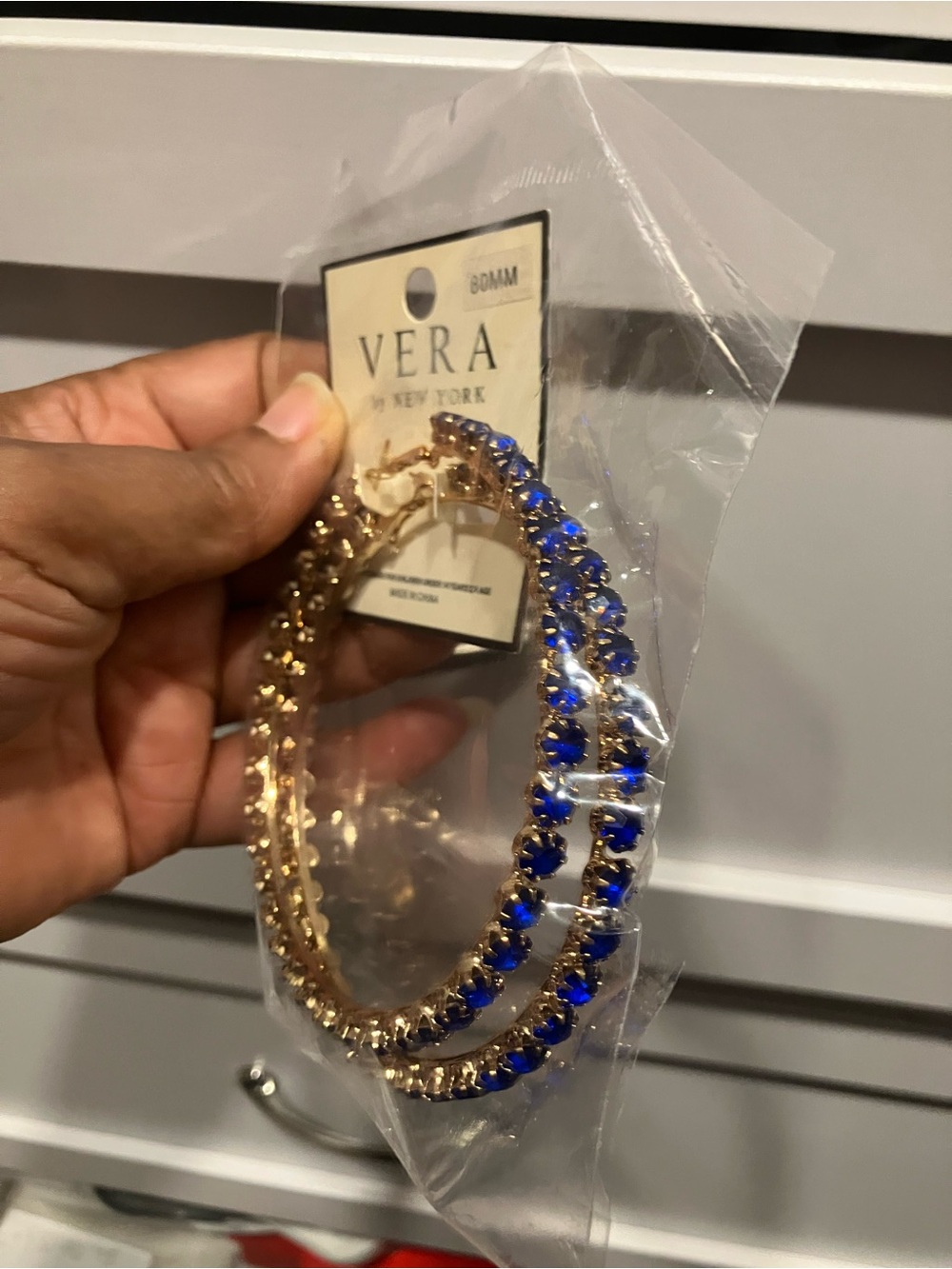 Vera New York Gold Hoop Earrings with Royal Blue Stones